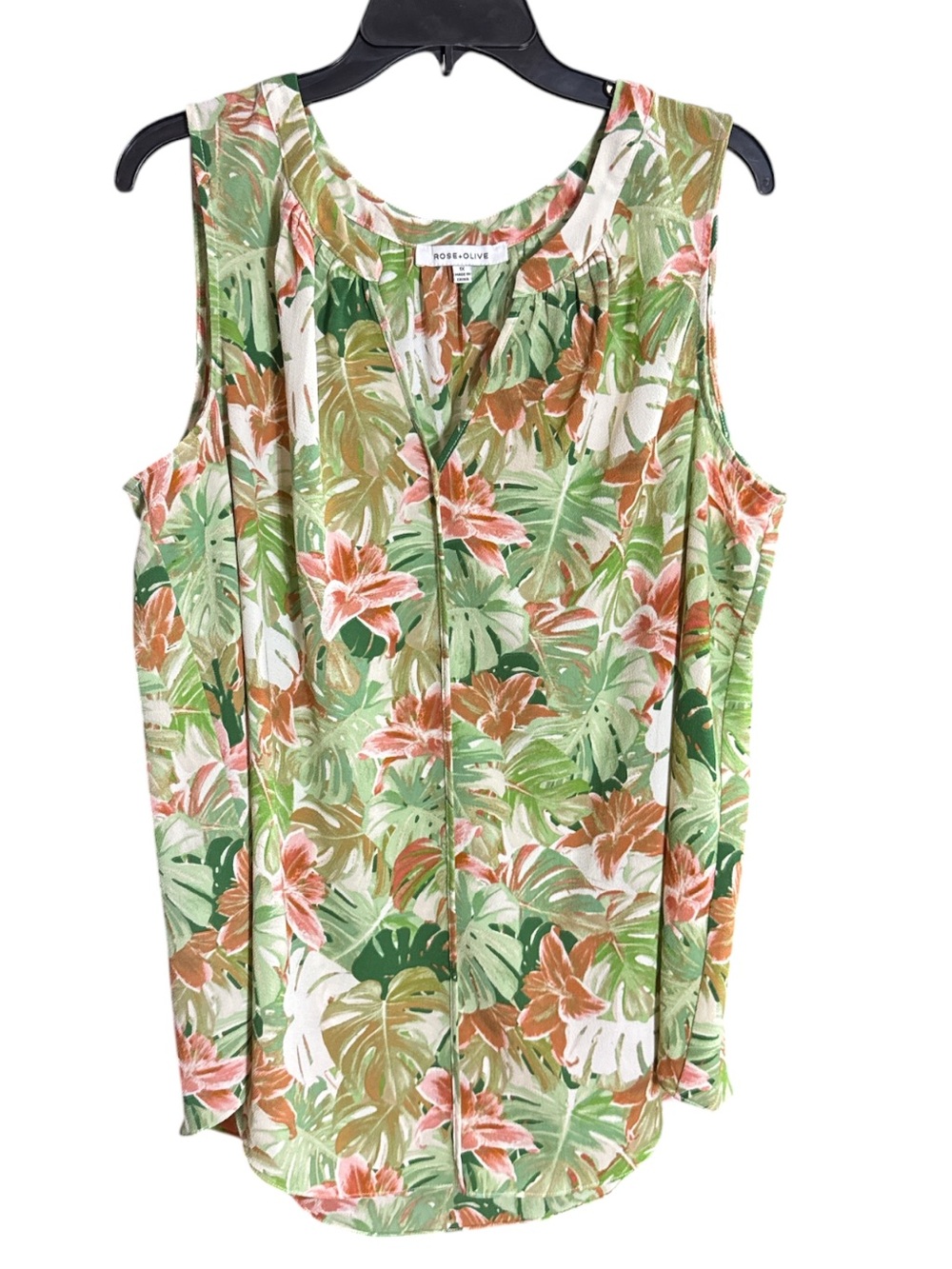 Rose + Olive Tropical Floral Palm Tank Top - 1X - Like New Fall